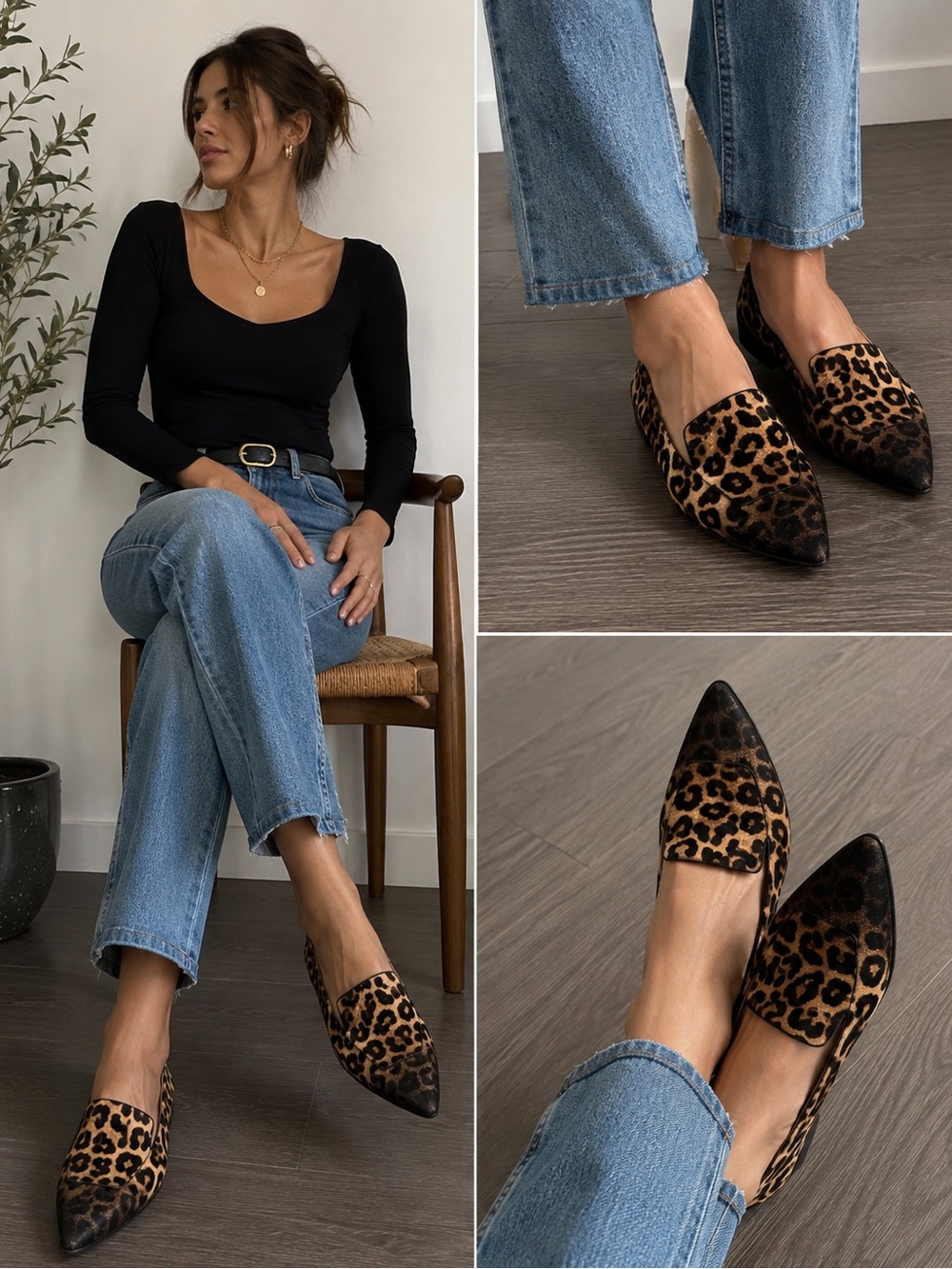 Franco Sarto Leopard Calf Hair Pointed Toe Loafers Flats 7.5 Slip On Old Money